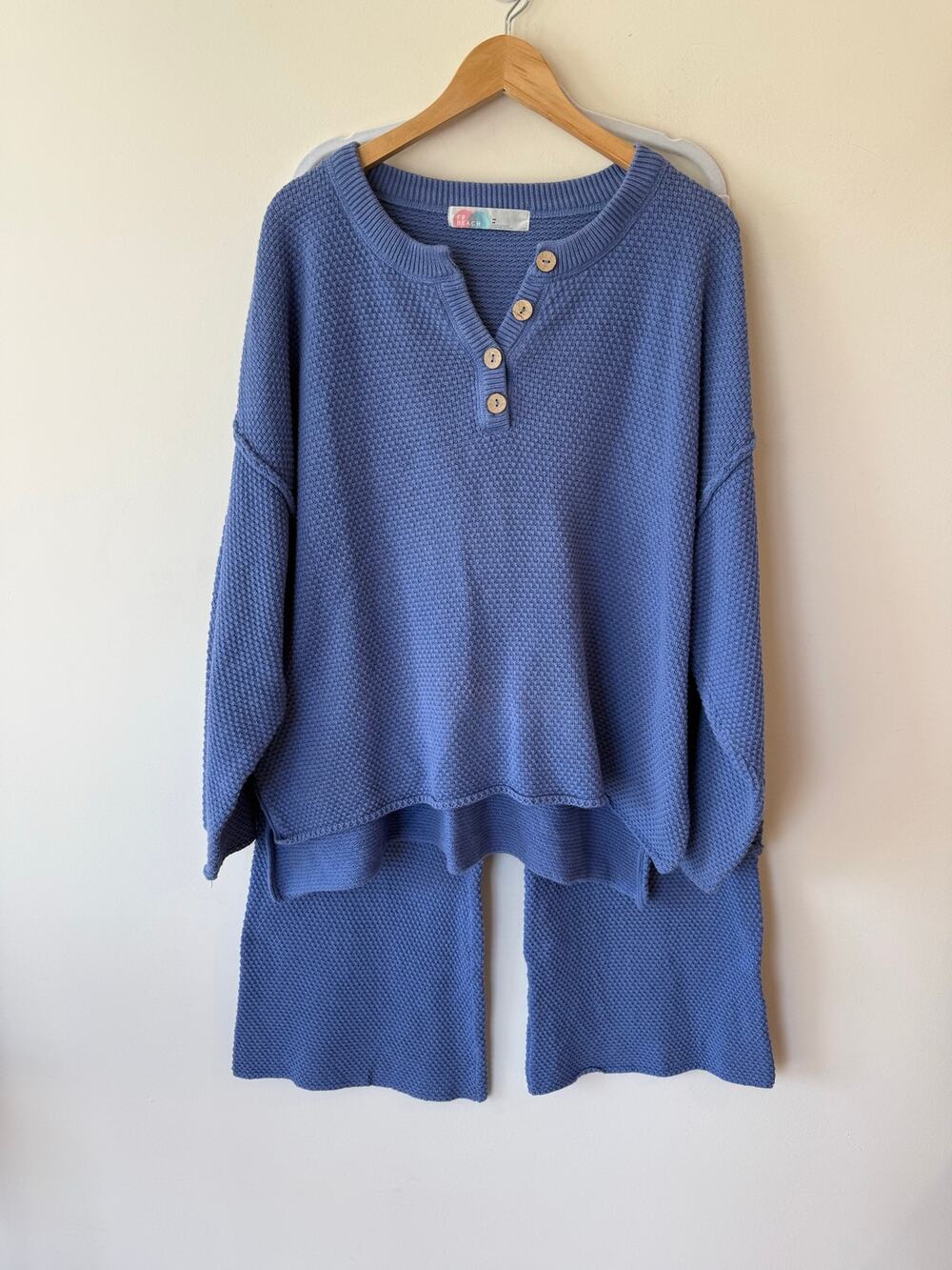 Free People Beach Hailee 2 Piece Sweater Set Women's Medium Blue Wide Leg Pants